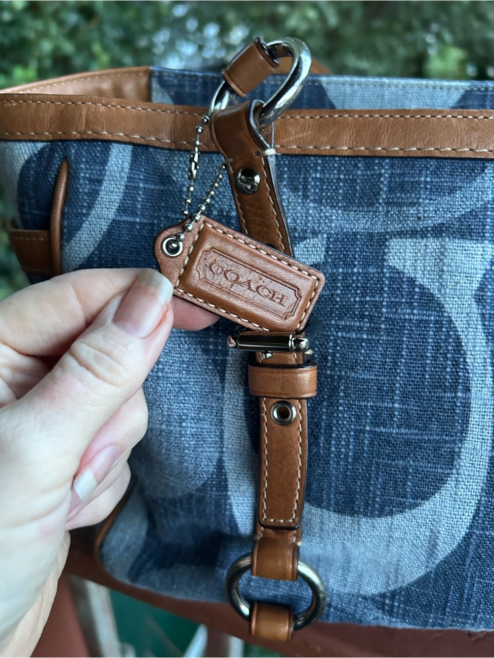 Coach Blue Signature East/West Gallery Denim Tote with Brown Leather Accents - Picture 10 of 14